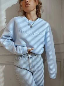 SHEIN Unity Sudadera con bordado de slogan de hombros caídos - Celeste - Ver 5