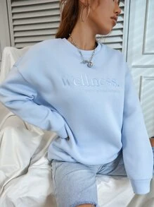 SHEIN Unity Sudadera con bordado de slogan de hombros caídos - Celeste - Ver 6