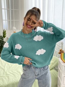 SHEIN Unity Jersey nube con parche de hombros caídos - Azul Cadete - Ver 4