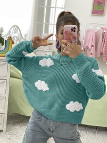 SHEIN Unity Jersey nube con parche de hombros caídos - Azul Cadete - Ver 6