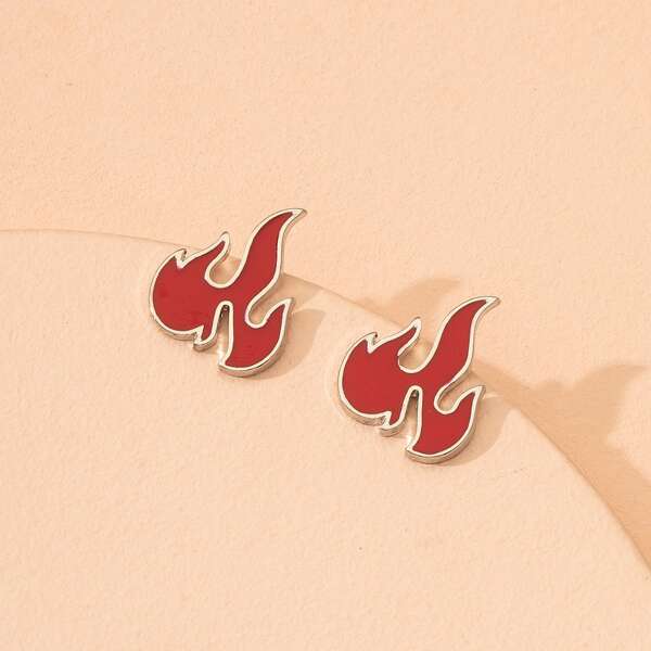 

Flame Decor Stud Earrings, Silver