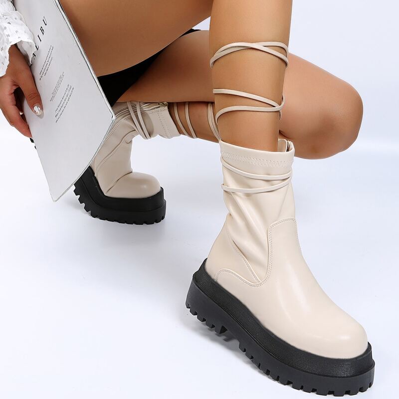 

String Decor Platform Classic Boots, Beige