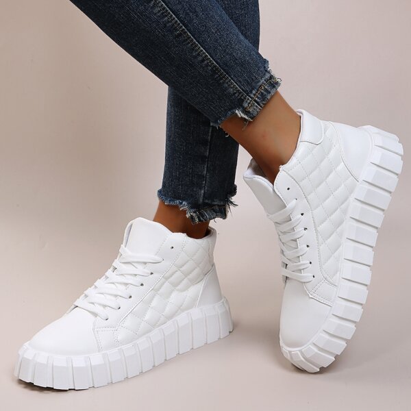 

Quilted Lace-up Front High Top Sneakers, White