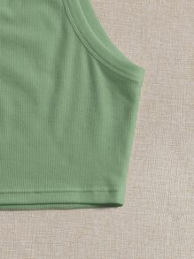 SHEIN EZwear Top Corto Con Tirantes De Punto Acanalado, Adecuado Para El Verano - Verde - Ver 4