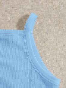 SHEIN EZwear Crop Cami De Punto De Costilla Con Tirantes, Adecuado Para El Verano - Celeste - Ver 6