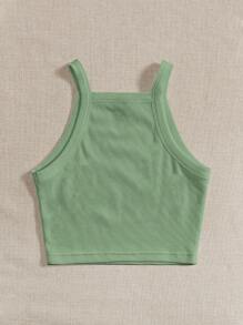 SHEIN EZwear Top Corto Con Tirantes De Punto Acanalado, Adecuado Para El Verano - Verde - Ver 6