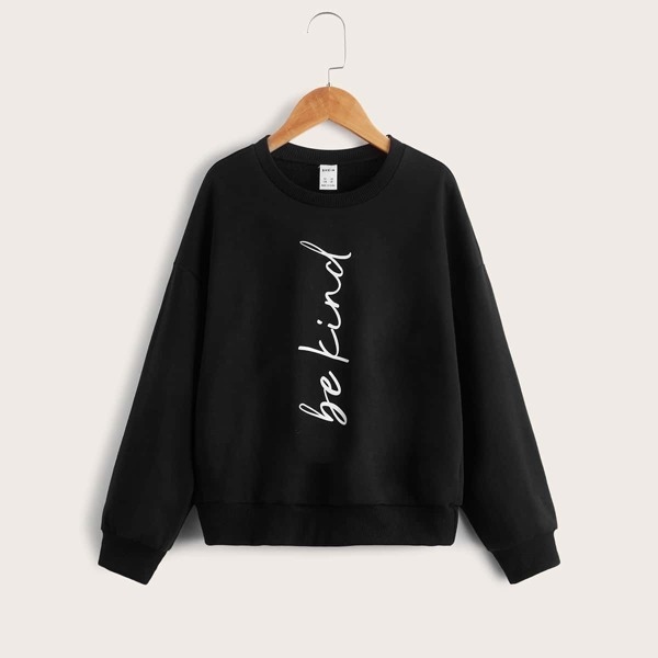 

Girls Slogan Graphic Drop Shoulder Sweatshirt, Black