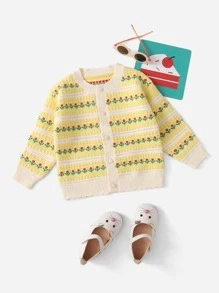 Cô gái mới biết đi Cardigans Nút Hoa Giải trí - Màu vàng - Xem 1