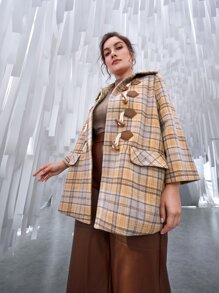 SHEIN Unity 大碼翻蓋口袋紐扣格紋花呢外套 - 彩色 - 查看 2