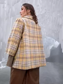 SHEIN Unity 大碼翻蓋口袋紐扣格紋花呢外套 - 彩色 - 查看 3