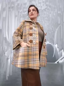 SHEIN Unity 大碼翻蓋口袋紐扣格紋花呢外套 - 彩色 - 查看 7