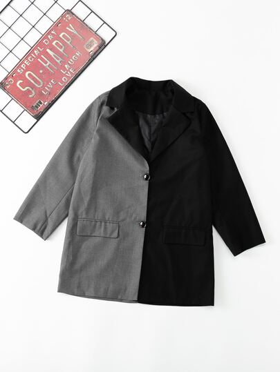 Girls Two Tone Lapel Collar Coat
