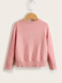 SHEIN 小女童打結細節麻花編織套頭毛衣 - 藕粉色 - 查看 2
