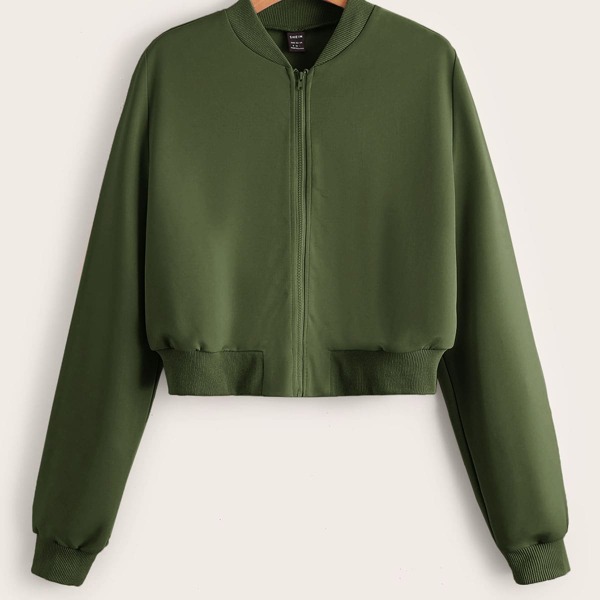 

Solid Zip Up Bomber Jacket, Army green