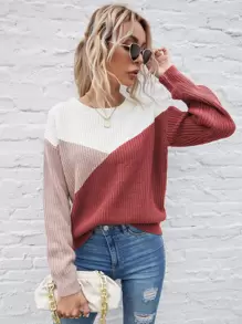 SHEIN LUNE Suéter de punto con bloqueo de color y hombros caídos, para otoño e invierno - Multicolor - Ver 1