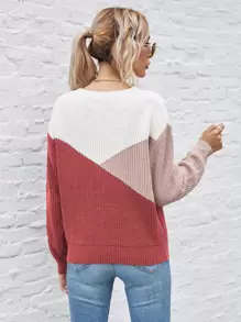 SHEIN LUNE Suéter de punto con bloqueo de color y hombros caídos, para otoño e invierno - Multicolor - Ver 2