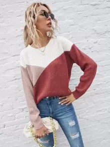 SHEIN LUNE Suéter de punto con bloqueo de color y hombros caídos, para otoño e invierno - Multicolor - Ver 3