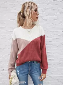 SHEIN LUNE Suéter de punto con bloqueo de color y hombros caídos, para otoño e invierno - Multicolor - Ver 4