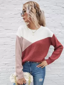 SHEIN LUNE Suéter de punto con bloqueo de color y hombros caídos, para otoño e invierno - Multicolor - Ver 5