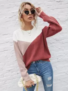 SHEIN LUNE Suéter de punto con bloqueo de color y hombros caídos, para otoño e invierno - Multicolor - Ver 6