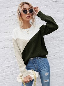 SHEIN LUNE 撞色落肩毛衣 - 彩色 - 查看 5