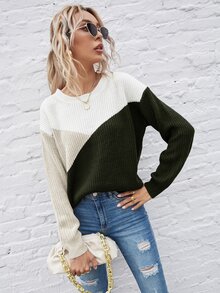 SHEIN LUNE 撞色落肩毛衣 - 彩色 - 查看 6