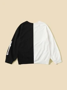 Niñas Sudadera estampado de esqueleto de dos tonos - Blanco y Negro - Ver 2