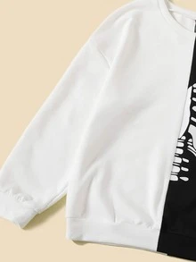 Niñas Sudadera estampado de esqueleto de dos tonos - Blanco y Negro - Ver 3