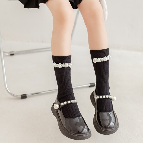 

Toddler Girls Faux Pearl Decor Socks, Black