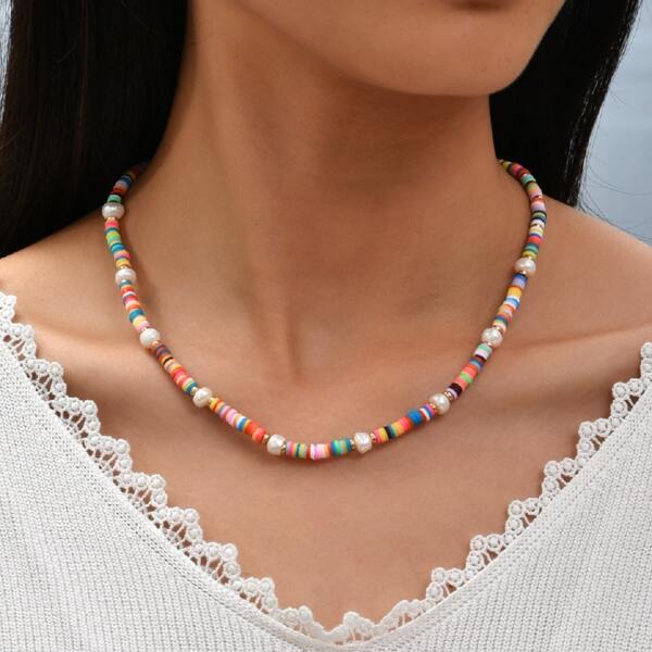 

Random Color Soft Clay Beaded Necklace, Multicolor