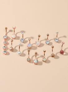 14入组/套水鑽裝飾臍環中性不銹鋼水晶龐克穿孔-A時尚身體鏈禮品適用於任何場合,不銹鋼首飾類 - 彩色 - 查看 1