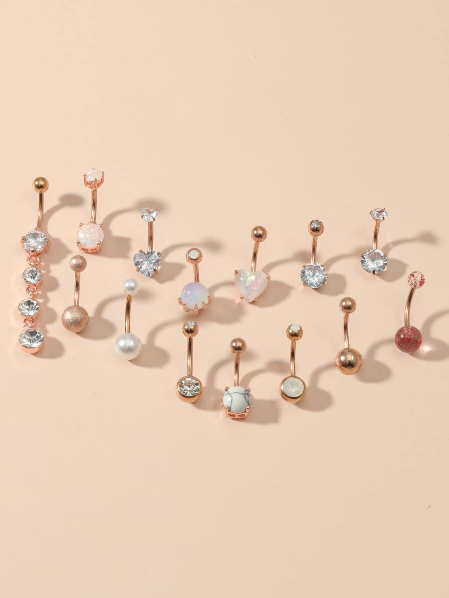 14入组/套水鑽裝飾臍環中性不銹鋼水晶龐克穿孔-A時尚身體鏈禮品適用於任何場合,不銹鋼首飾類 - 彩色 - 查看 1