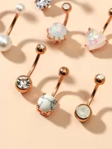 14入组/套水鑽裝飾臍環中性不銹鋼水晶龐克穿孔-A時尚身體鏈禮品適用於任何場合,不銹鋼首飾類 - 彩色 - 查看 2