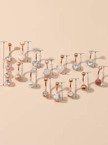 14入组/套水鑽裝飾臍環中性不銹鋼水晶龐克穿孔-A時尚身體鏈禮品適用於任何場合,不銹鋼首飾類 - 彩色 - 查看 3