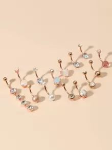 14入组/套水鑽裝飾臍環中性不銹鋼水晶龐克穿孔-A時尚身體鏈禮品適用於任何場合,不銹鋼首飾類 - 彩色 - 查看 4