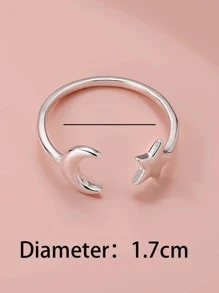 1 pieza Anillo abierto sencillo con luna creciente y estrella que combina con todo adecuado para uso diario de mujer - Plateado - Ver 4