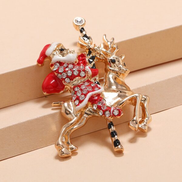 

Christmas Rhinestone Santa Claus Decor Brooch, Red