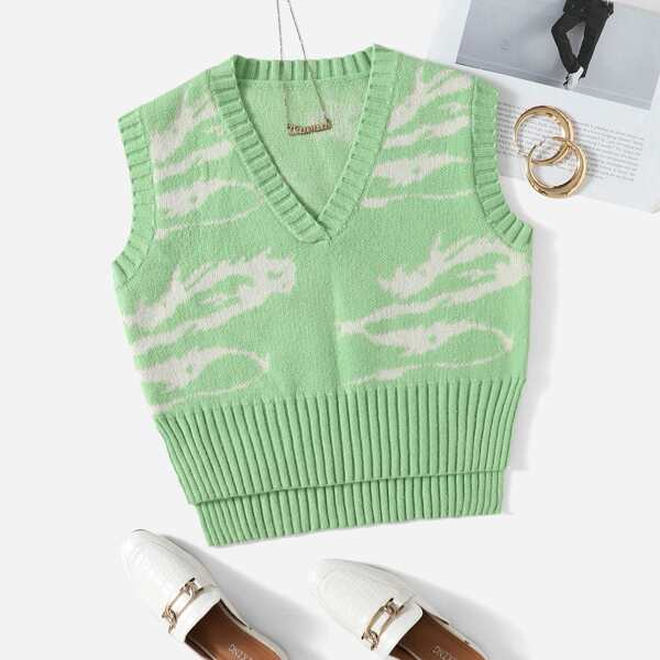 

Graphic Pattern Sweater Vest, Green
