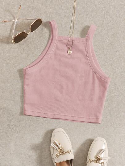 SHEIN EZwear Cami Acortado Con Costillas Y Tirantes, Adecuado Para Verano