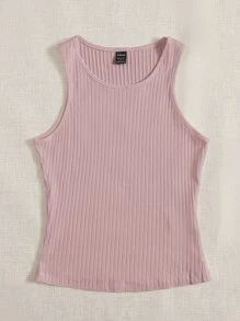 SHEIN EZwear Solid Rib Knit Tank Top