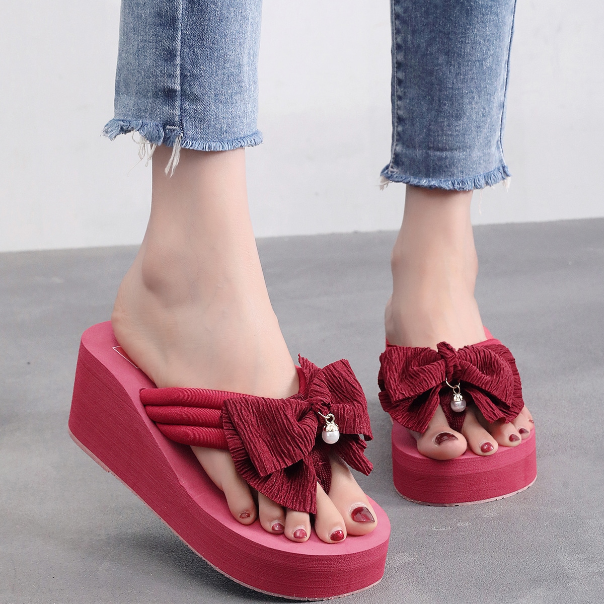 Вьетнамки с искусственным жемчугом & с бантом