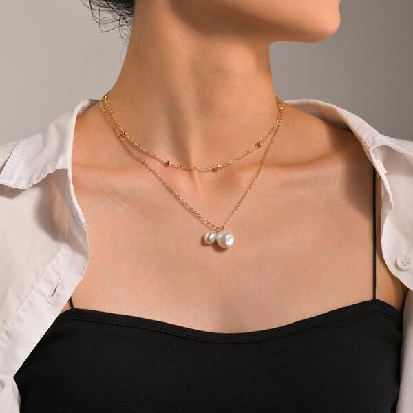 

Faux Pearl Charm Layered Necklace, Multicolor