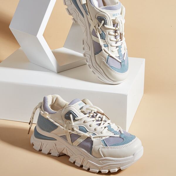 

Colorblock Lace-up Front Chunky Sneakers, Multicolor