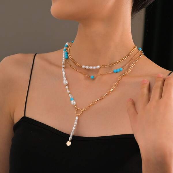 

Faux Pearl Decor Layered Necklace, Multicolor