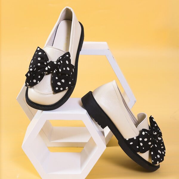 

Polka Dot Bow Decor Flat Loafers, Beige