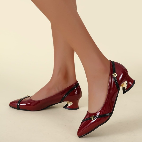 

Metal Decor Chunky Court Heels, Red