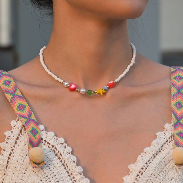

Yin & Yang Decor Faux Pearl Beaded Necklace, Multicolor