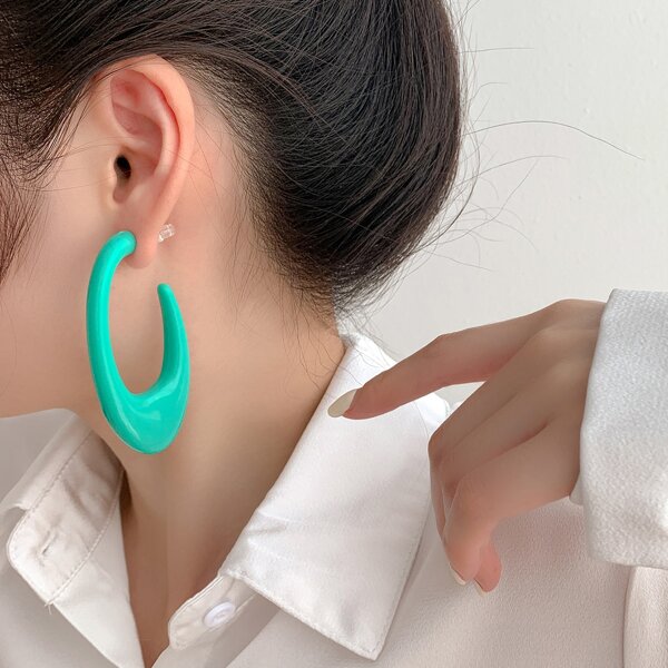

Minimalist Hoop Earrings, Green