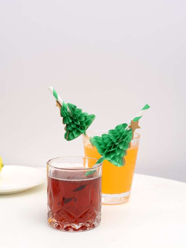 50pcs Christmas Tree Disposable Straw