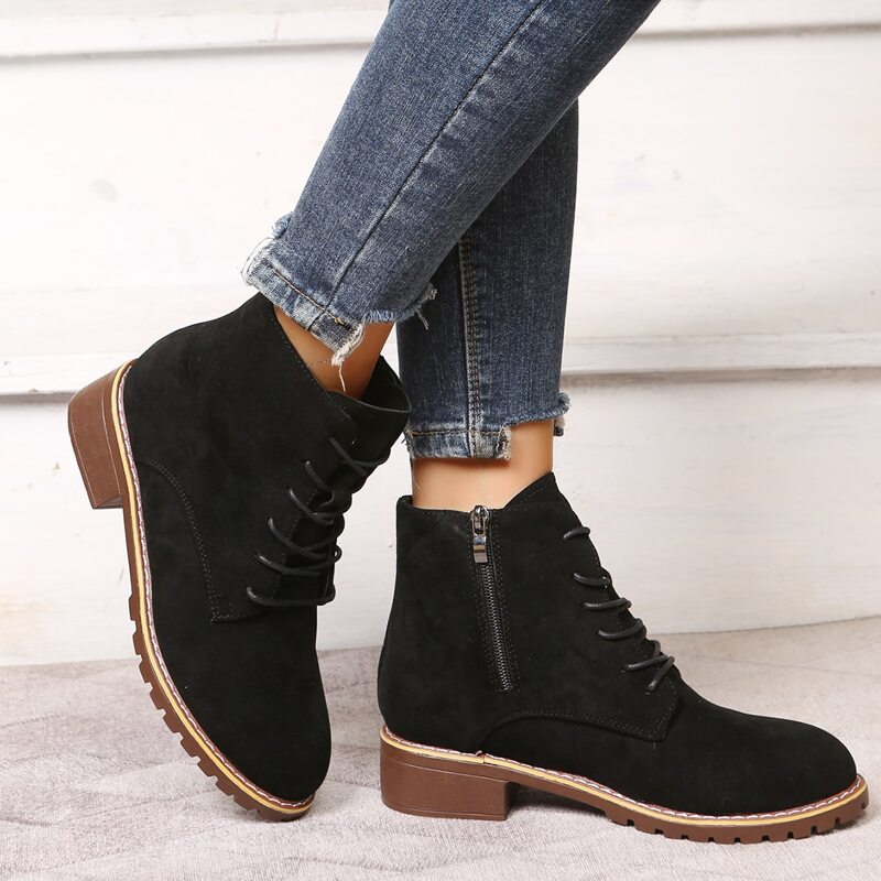 

Lace-up Front Side Zip Boots, Black
